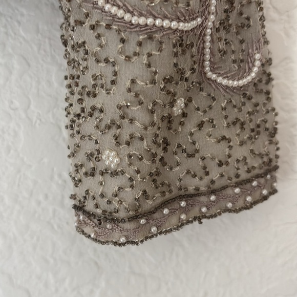 Vintage Adrianna Papell silk sequins silver grey shell and jacket set size 6p - Picture 6 of 8